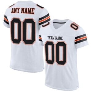 Custom White Mesh Football Jersey with Black-Orange