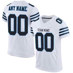 Custom White Mesh Football Jersey with Black-Panther Blue