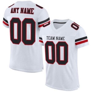 Custom White Mesh Football Jersey with Black-Red