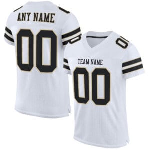 Custom White Mesh Football Jersey with Black-Vegas Gold