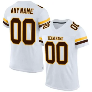 Custom White Mesh Football Jersey with Brown-Gold