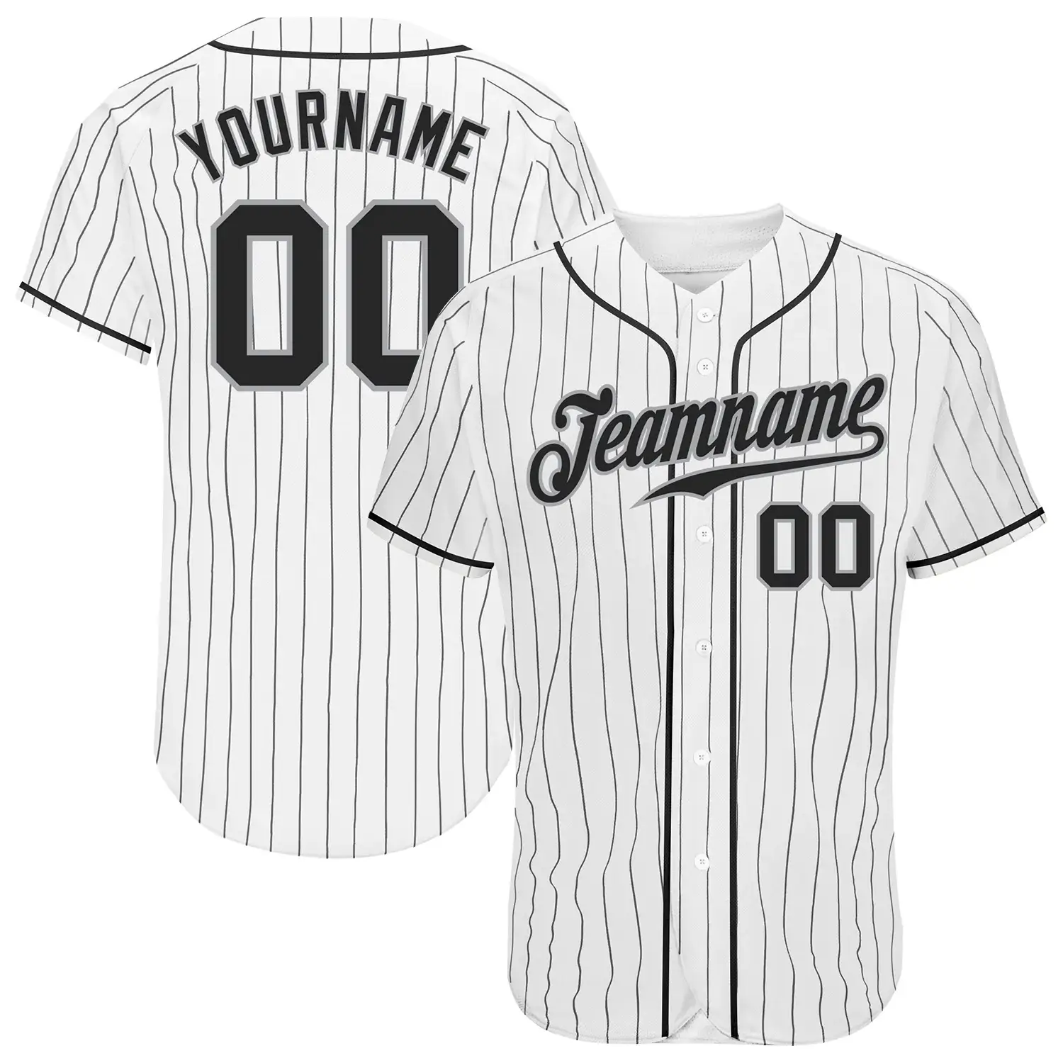Custom White Pinstripe Baseball Jersey with Black-Gray
