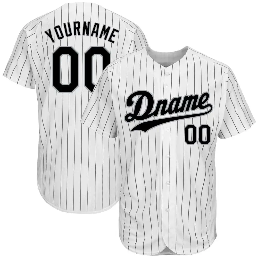 Custom White Pinstripe Baseball Jersey with Black-Gray