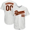 Custom White Pinstripe Baseball Jersey with Brown-Orange