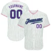 Custom White Pinstripe Baseball Jersey with Purple-Pink