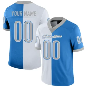 Custom White Powder Blue Mesh Split Fashion Football Jersey with Gray