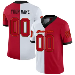 Custom White Red Mesh Split Fashion Football Jersey with Black